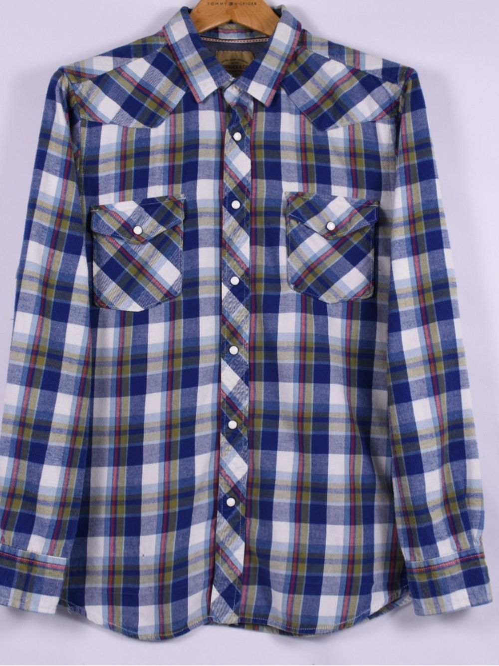 Roebuck & Co Blue Plaid Western Flannel Shirt L
